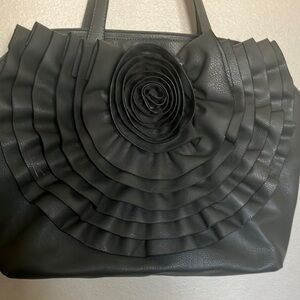 Big Gray Tote Bag with ruffled‎ front by Black Rivet